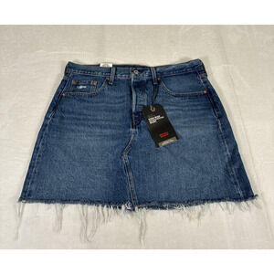 NWT LEVI'S Skirt 32 Premium High Rise Deconstructed Denim Jean Mini Frayed Blue